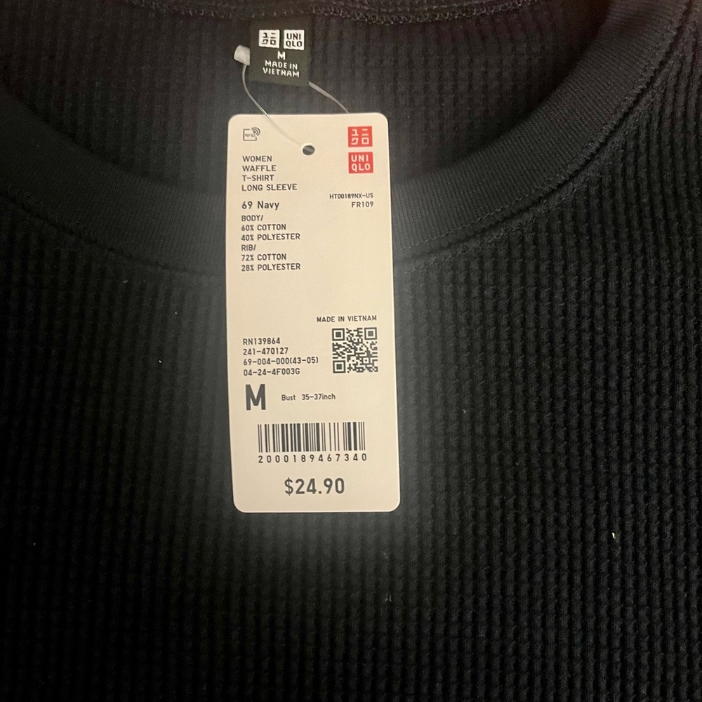 Uniqlo Women's Navy Waffle Long Sleeve Tee